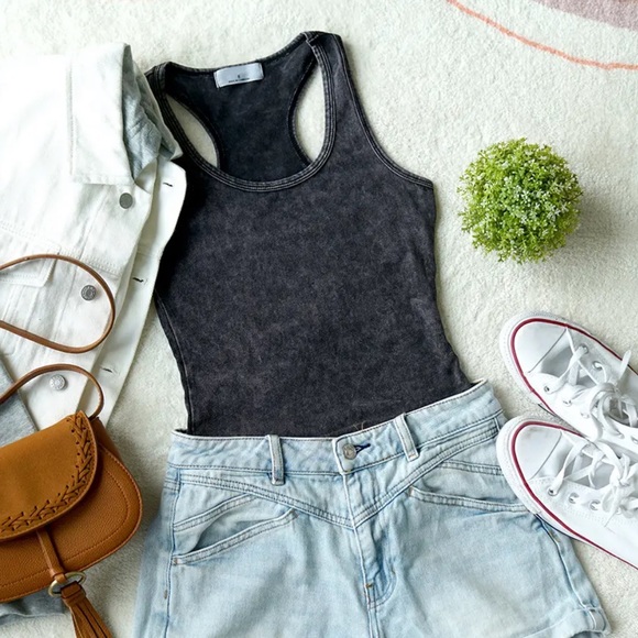 MINERAL WASH RACERBACK TANK BODYSUIT W/ SNAP CLOSURE - Picture 9 of 12